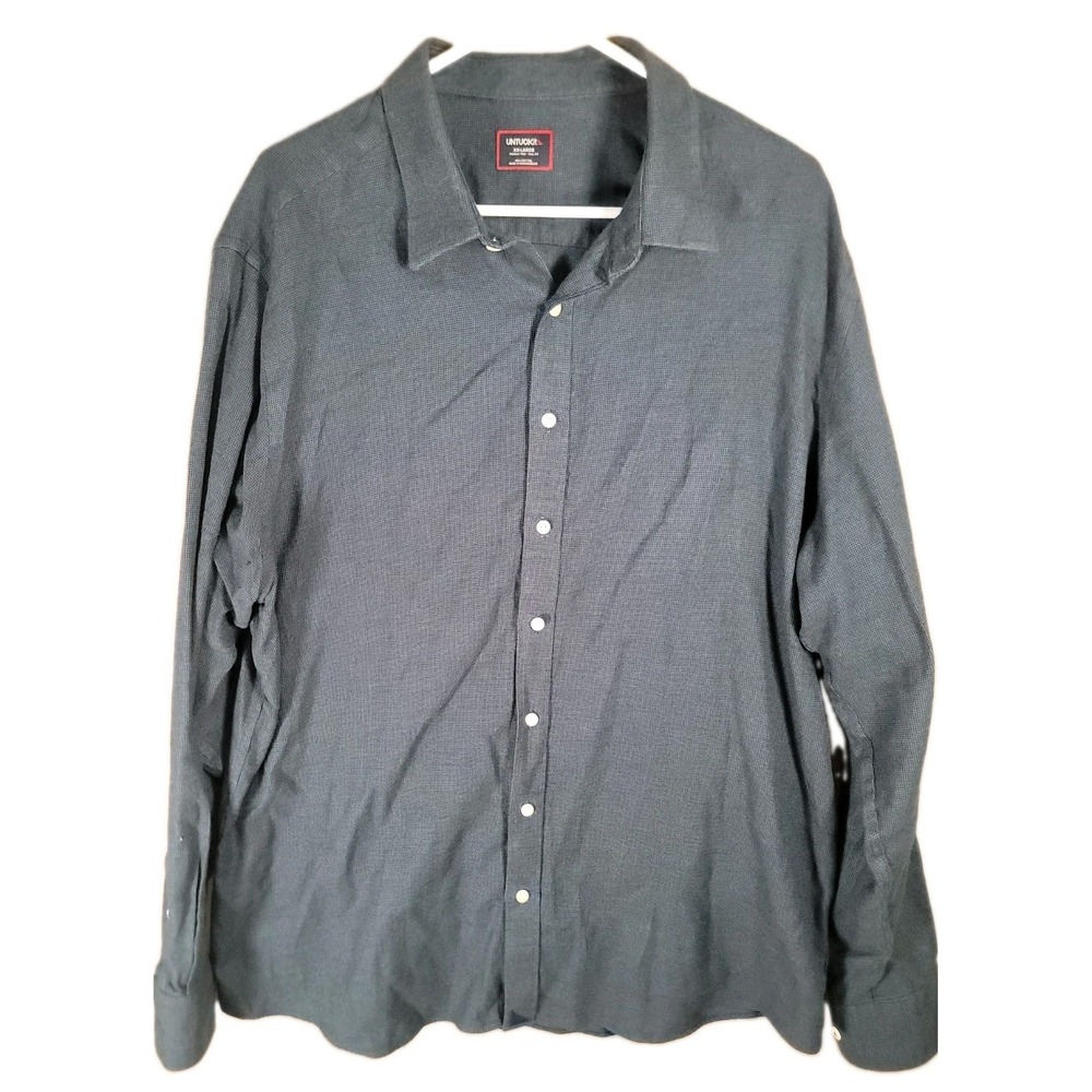 UNTUCKit Shirt Mens XXL Tall Fit Blue Micro Check Wrinkle Free Cotton Button Up